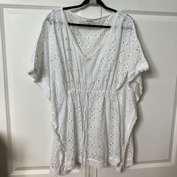 Debbie Katz South Beach Coverup Womens L White Eyelet Lace Coastal Boho - Picture 1 of 7